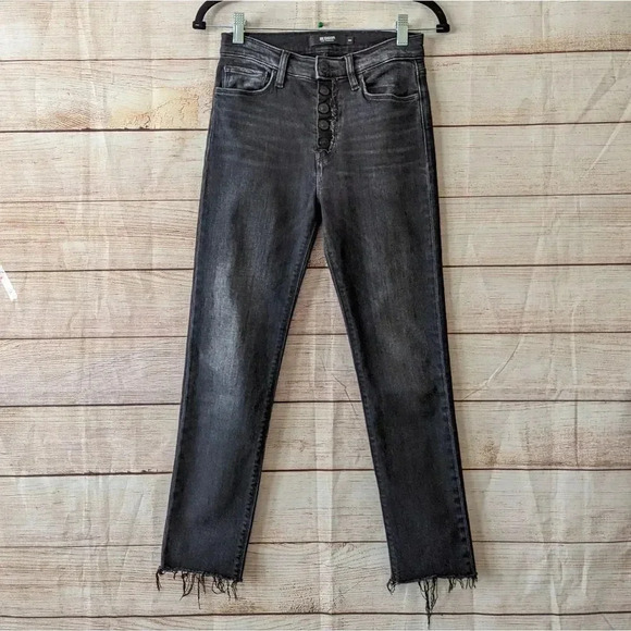 Hudson Size 26 Barbara Skinny Jeans Charcoal Raw Hem Stretchy Exposed Buttonfly - Picture 11 of 11